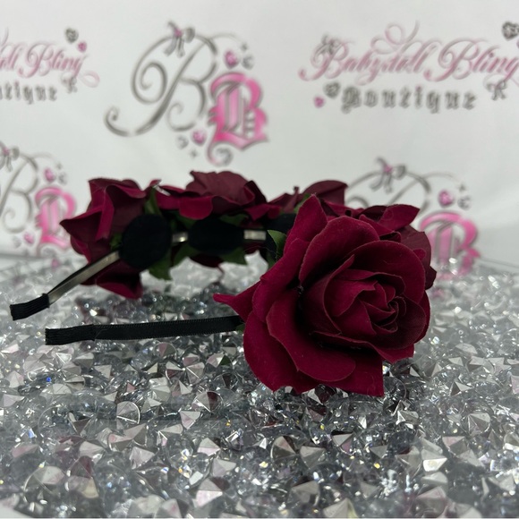 Headband roses red Elegant Burgundy Floral Headband - Picture 4 of 5